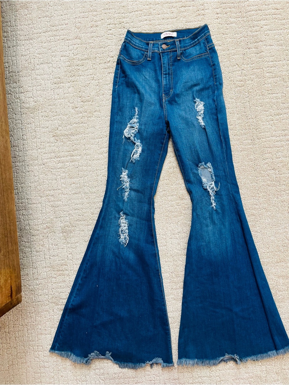 Dark Blue Distressed Flare Jeans - Women - Picture 1 of 2